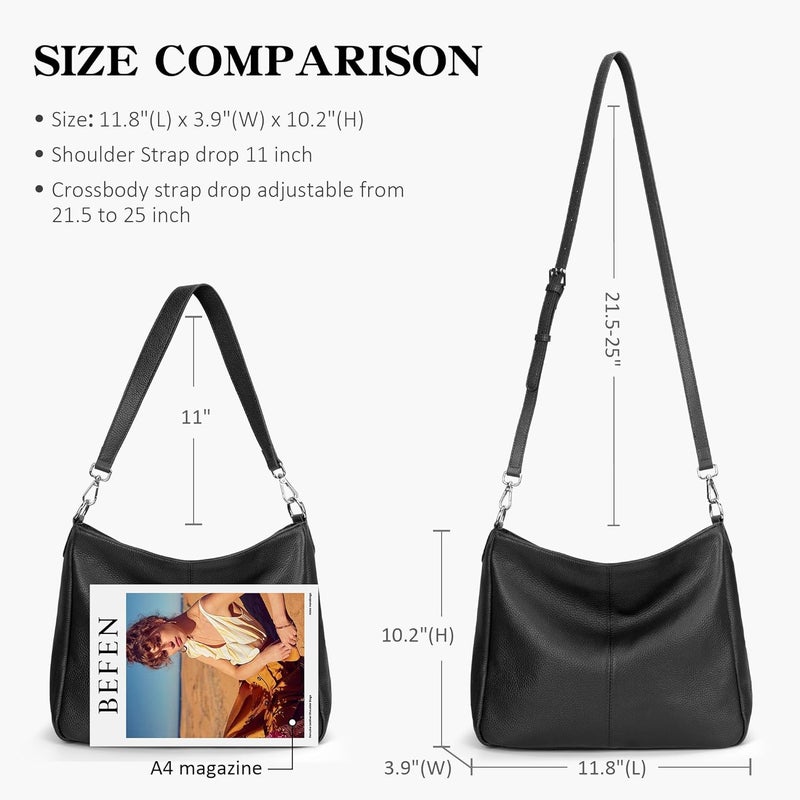 befen Genuine Leather Hobo Bags Purses for Women, Women's Shoulder bag Handbags Crossbody Bag with 2 Shoulder Straps - Image 5